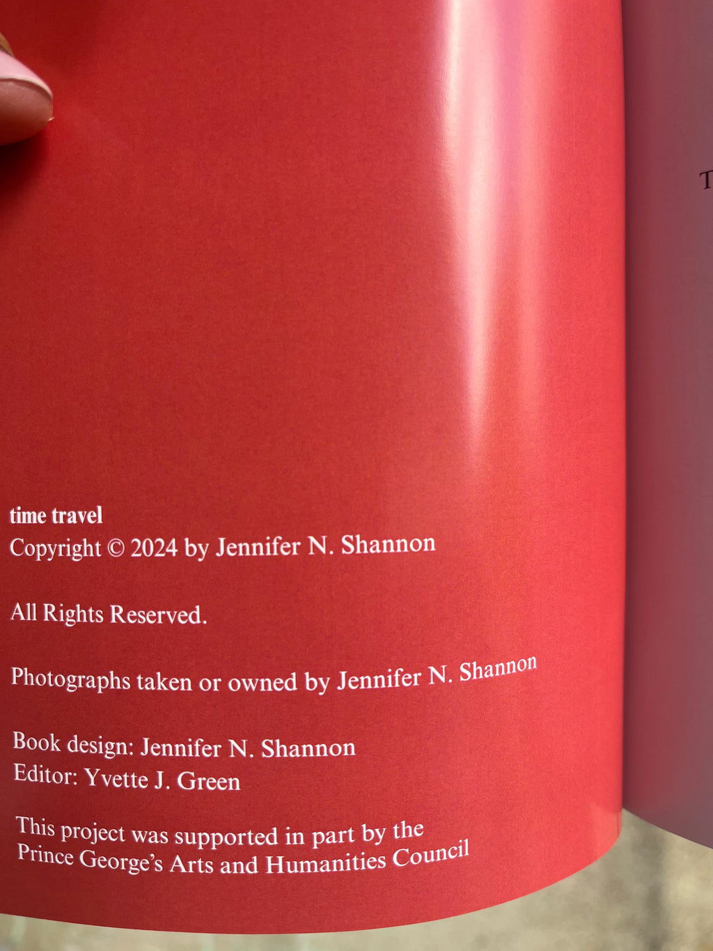 Copyright text on redish background