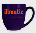 Blue mug with 'illmatic' and 'about that 90's life' text in orange